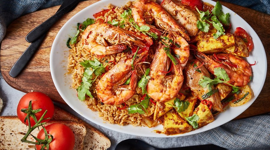 King prawns and seafood fries rice