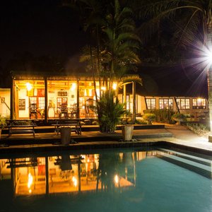 Dining on the deck overlooking the pool