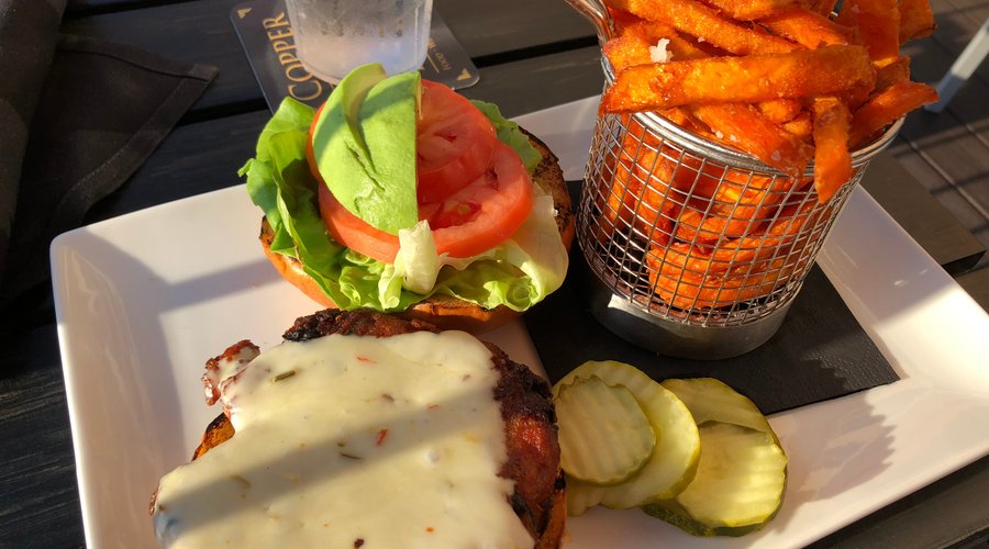 House-made veggie burger and sweet potato fries ($14)