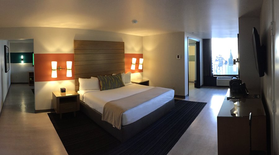 The sleeping area of the one bedroom suite