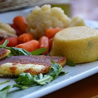 grilled cheese with vegetables and polenta