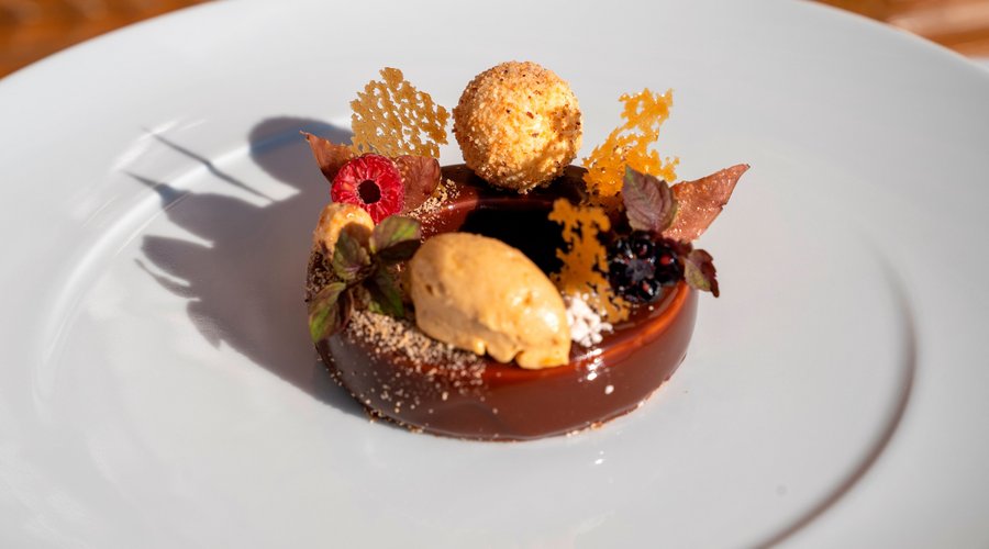Schloss- Gourmetdessert Herbst 2018 (Piemontesische Haselnuss  Gianduja, Karamell und Feige)
