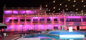 Sathyam Grand Resorts in Sriperumbudur, image may contain: Lighting, Hotel, Pool, Water
