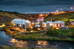 Frost and Fire Hotel in Hveragerdi, image may contain: Newfoundland, Building, Scenery, Neighborhood