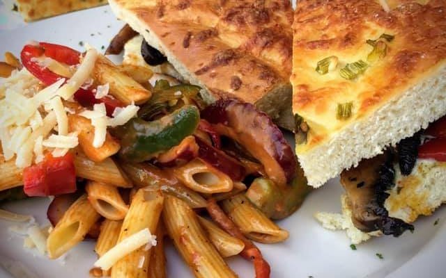 Sandwich and pasta.