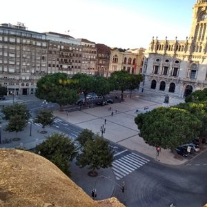 view from bedroom of City Hall and square