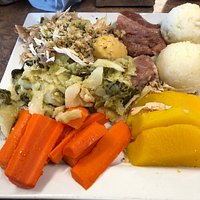 Jiggs dinner with salt beef, turkey, mashed peas, mashed potatoes, turnips,carrots, gravy