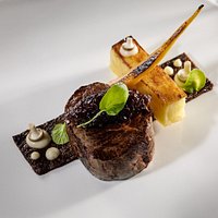 Pan Seared Fillet Of Beef - Shallot Marmalade, Beef Cheek, Celeriac Puree, Potato Mille-Feuille