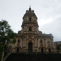 The church dominates the upper area of the town