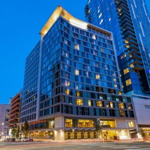 The Charter Hotel exterior at night