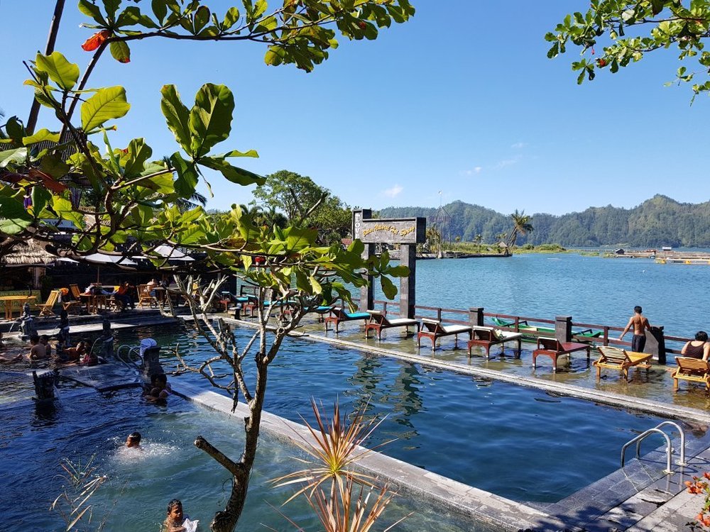 Natural hot spring pools with Lake Batur view