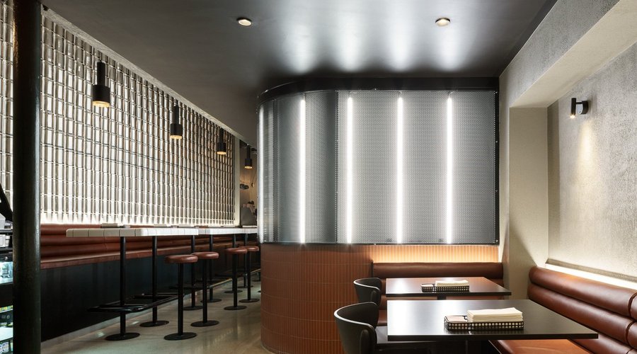 Futuristic vibes at the back of the restaurant.