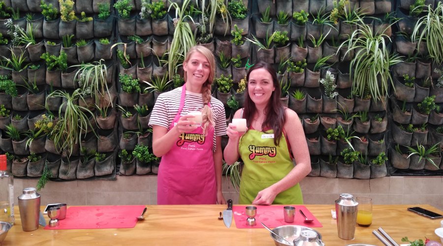 Georgina and Olivia learning how to shake a Pisco Sour