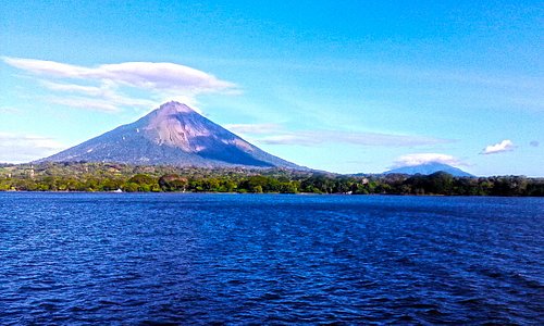 VIew of Ometepe Island from the ferry