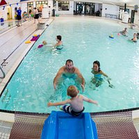 Kids leisure pool area, waterslide on site. Photo buy Raven Eye Photo/Tourism Fernie