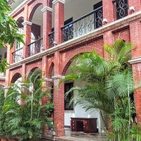 The façade of the building