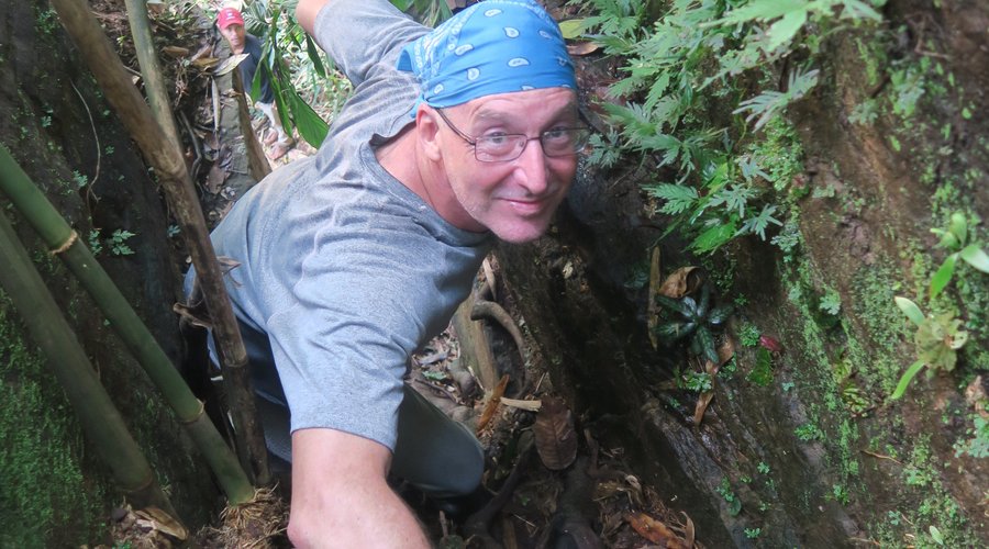 The descent to plunge pool of the 'very dangerous' waterfall in Cambodia's Cardamom Mountains. 