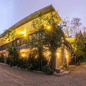 Exterior view of guest house at night