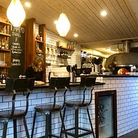 The bar and stove area