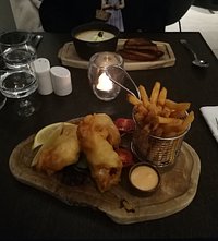sopa e Fish and chips