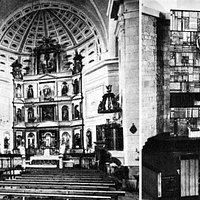 A la izquierda, estado antes de la adaptación litúrgica de 1965; a la derecha, el presbiterio después de la intervención del sacerdote y arquitecto Gerardo Cuadra en 1965.