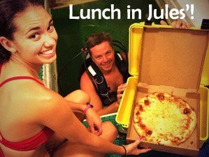 If time doesn't allow for an overnight stay you may enjoy a pizza delivery lunch in the world's only undersea lodge you have to scuba dive to.