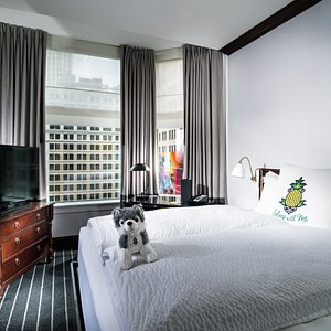 Staypineapple, An Iconic Hotel, The Loop Chicago in Chicago, image may contain: Furniture, Bed, Bedroom, Home Decor