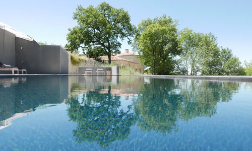 ultimate "black" heated pool with a lot of privacy and unique view
