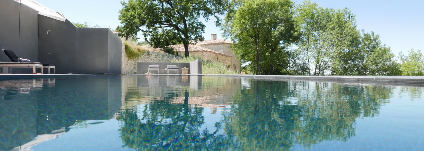 ultimate "black" heated pool with a lot of privacy and unique view