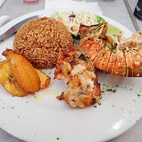 Grilled spiney lobster with rice, plantains and coleslaw. also around 30 dollars.