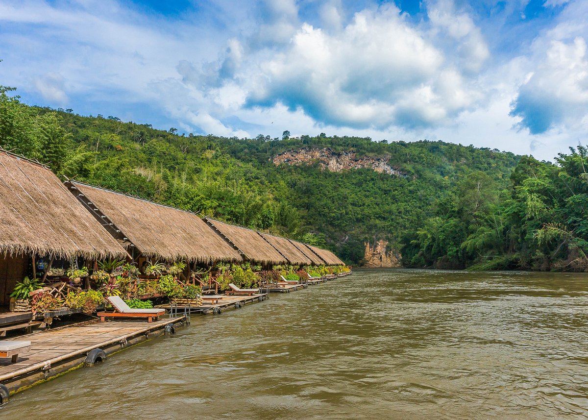 Image of Fishing Nets Made Of Bamboo. A Beautiful River View Of