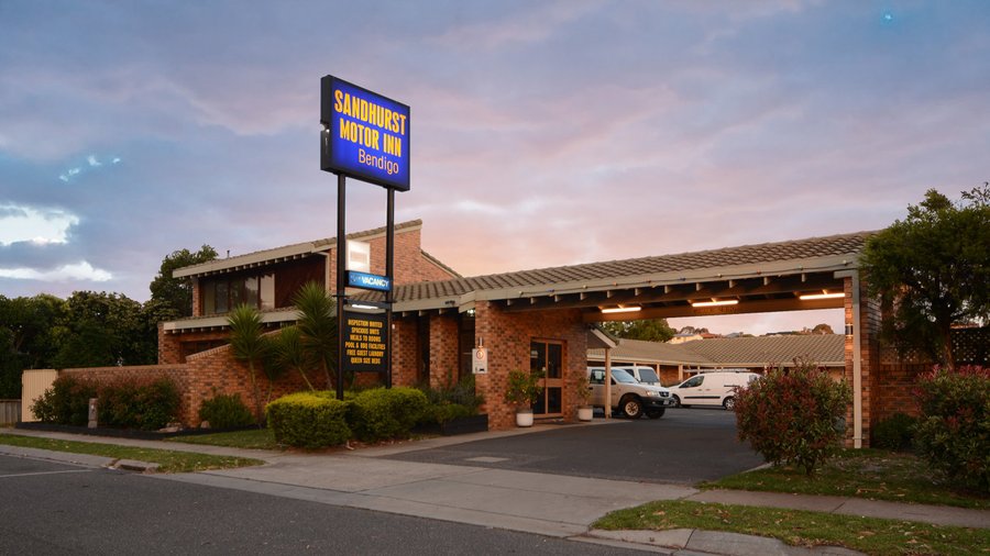 Front of Motel at Sunset