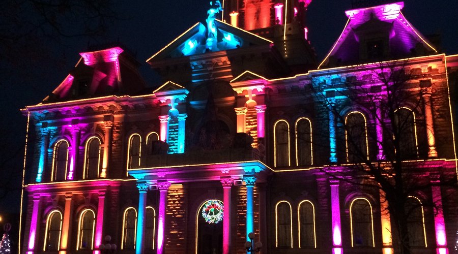 The Christmas light show at Guernsey Co. Courthouse