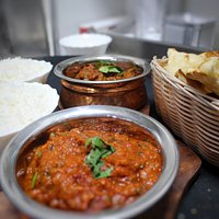 Chicken, Lamb Bhuna with Naan and Boiled Rice