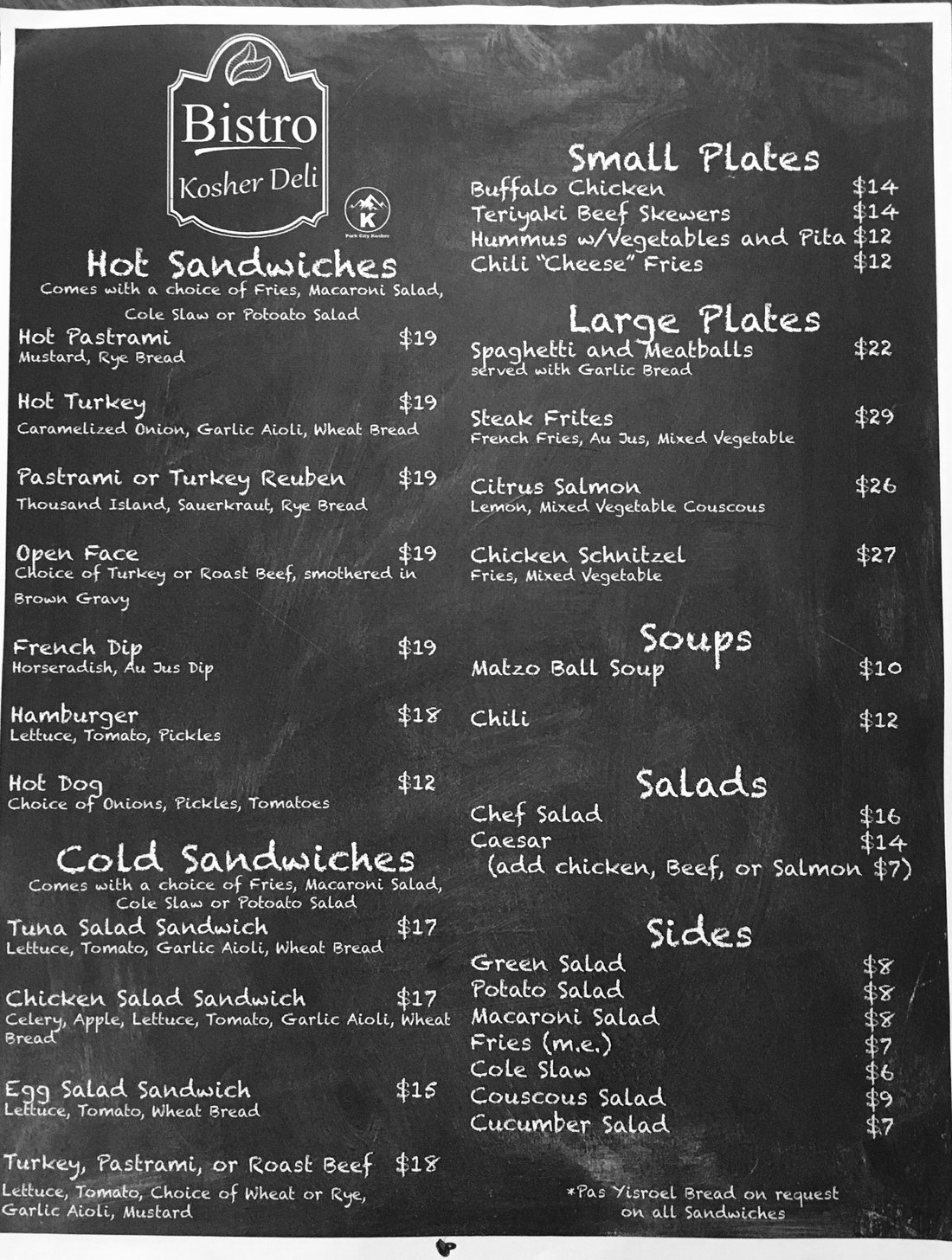 Bistro Kosher Deli Park City Menu Prices And Restaurant Reviews