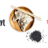 Unsere hausgemachten japanischen Teigtaschen. Vegetarisch oder mit Hähnchenfleisch