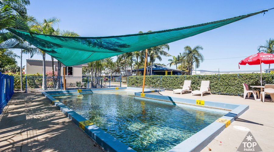 Sparkling salt water pool at Coral Coast Tourist Park Townsville.