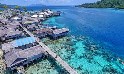 Papan Island. Famous Bajau Village with the long bridge