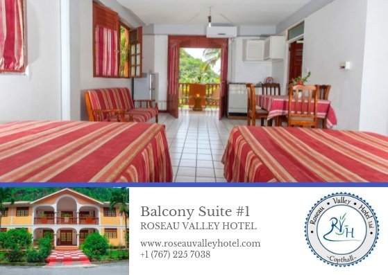 Relax on the balcony and be surrounded by lush greens. Balcony Suite #1, the place to enjoy the warmth of tropical sun. Book It now at the Roseau Valley Hotel.

Visit our website for deals and booking information. 