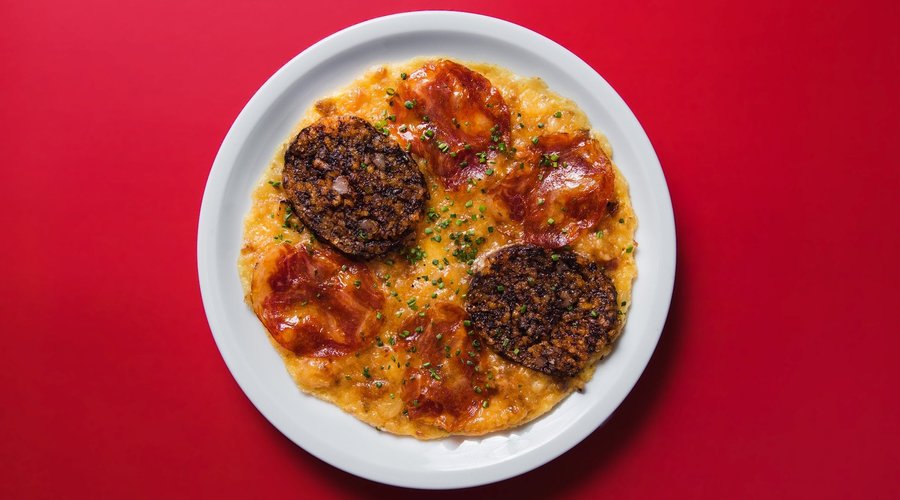 Spanish Lazy omelette with morcilla and chorizo 