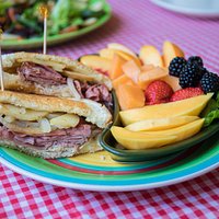 Come enjoy Apple Lady sandwich with side of fruit