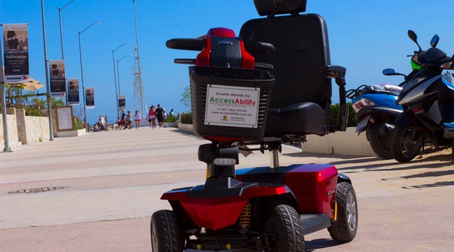 Access Ability de Mexico, now offers travelers with disabilities to Cabo San Lucas it’s modern fleet of Pride Mobility Victory LX rental scooters. Enjoy Los Cabos to it’s fullest. The Pride Mobility Victory LX with 4 wheel suspension is top of the line and fully equipped. Cruise around Cabo San Lucas and San José del Cabo resorts in comfort and in style. Access Ability de Mexico offers free delivery and pick up to any hotel, resort or private residence in the Los Cabos area