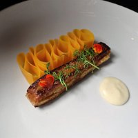 Cured sheep leg, pickled pumpkin, Nordic porridge