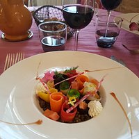 PLAT A LA CARTE DE L AUBERGE DE TAVEL COMME UN RISOTTO DE LENTILLES VERTES DU PUY LEGUMES D HIVER ET CREME MASCARPONE