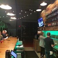 Don't let the empty space behind the bar fool you! To the left, you'll see a packed bar on a Friday night.