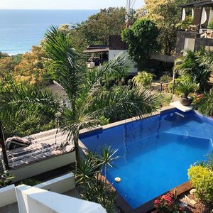 Taken from one of the common areas, looking over the pool and to the ocean.