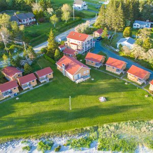 Arial view of the Cottages at Hunts Point Beach