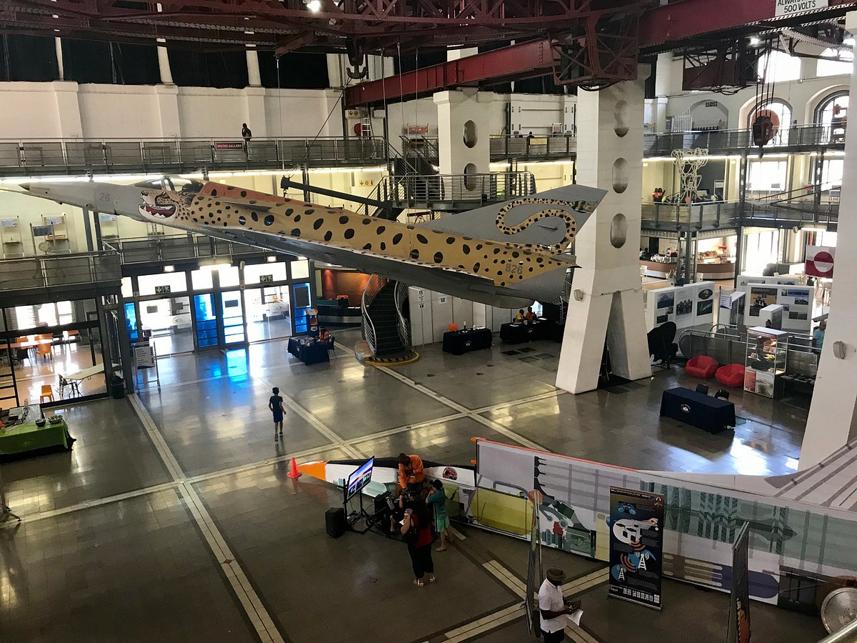 Sci-Bono Discovery Centre, Johannesburg, science museum, STEM education, interactive exhibits, aviation display, suspended jet, engineering, public science center, children activities, innovation, technology education, South Africa, museum interior, educational space, science outreach, Johannesburg, Joburg ETC, South Africa