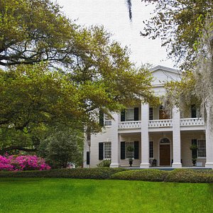 Arrival view of the antebellum mansion