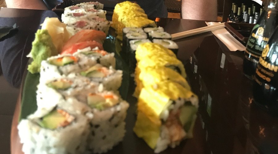The yellow-wrapped roll is the special Lord Dunmore roll (lobster/avocado/masago) - pricey but tasty